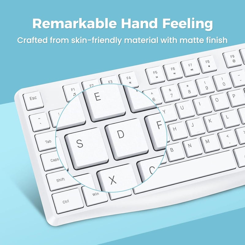 Lovaky Wireless Keyboard, 2.4G Ergonomic Wireless Computer Keyboard, Enlarged Indicator Light, Full Size PC Keyboard with Numeric Keypad for Laptop, Desktop, Surface, Chromebook, Notebook, Snow White - Image 5